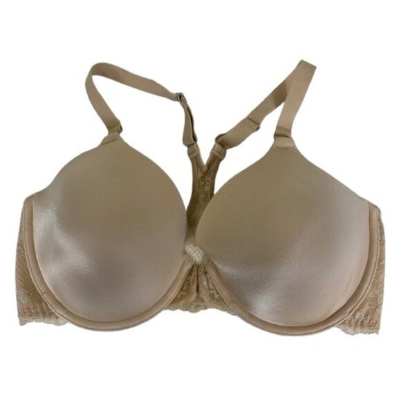 Maidenform One Fab Fit T-Back Underwire Front Close Bra Beige Sz 34DD Coquette - Picture 1 of 6